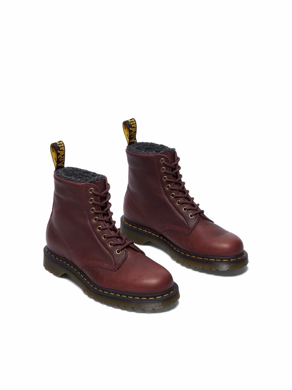 Dr. Martens Unisex 8-Eye Lace-Up Boots in Oxblood with Sherpa Collar